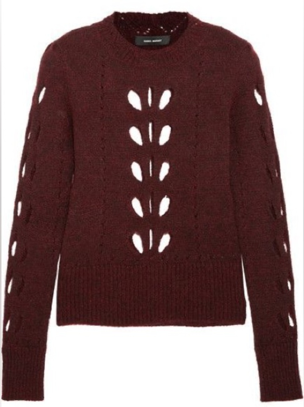 Isabel Marant Étoile Ilia Burgundy Cut Out Pointelle Knit Sweater Sz FR 42